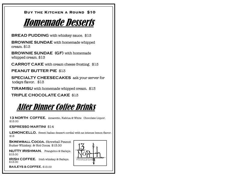 13 North Dessert Menu